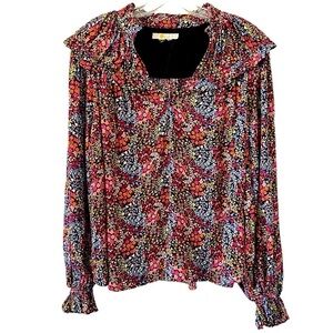Boden Ruffle Collar Statement Multi Ditsy Garden Blouse Top